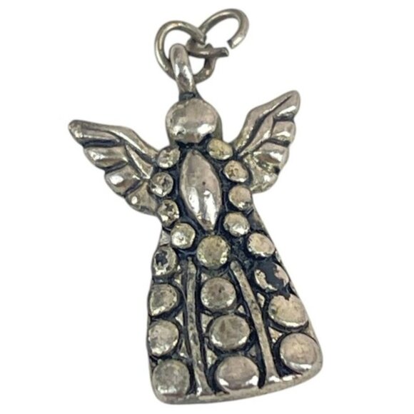 Silver Angel Pendant Charm Textured Design & Loop For Necklace Or Bracelet - Picture 2 of 6